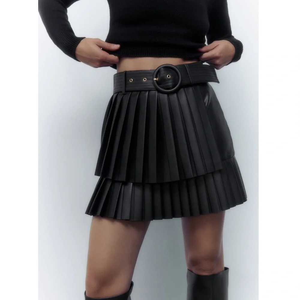 Zara FAUX LEATHER PLEATED SKIRT